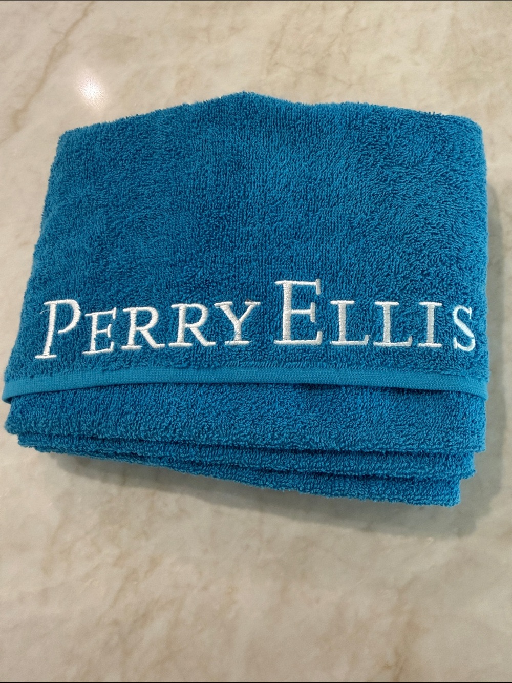 Perry Ellis Teal Blue Embroidered Logo Towel